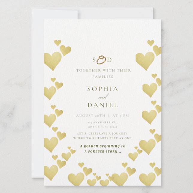 Golden Heartbeat Wedding Invitation Card (Front)