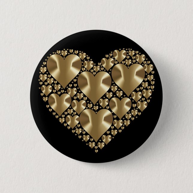 Golden hearts 6 cm round badge (Front)