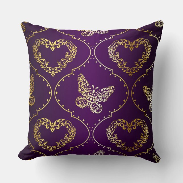 Golden Hearts And Butterflies Cushion (Front)