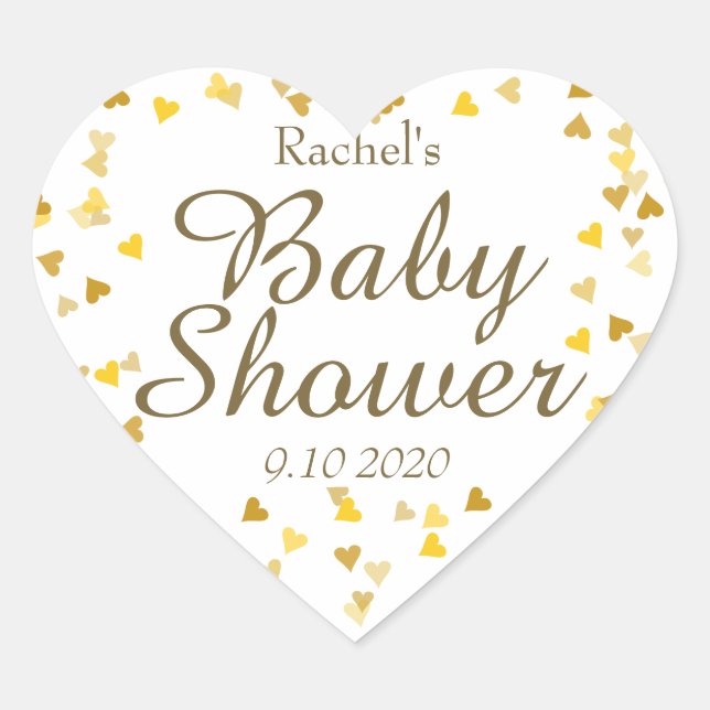 Golden Hearts Baby Shower Favour Heart Sticker (Front)
