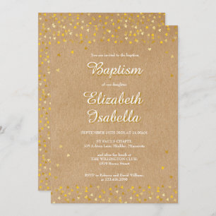 Golden Hearts Baptism Christening Invitation