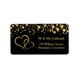 Golden hearts, confetti Address Label