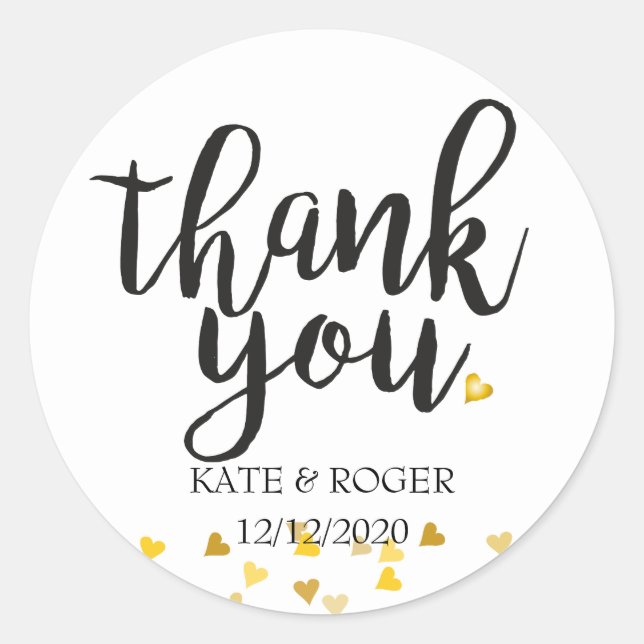 Golden Hearts Confetti Thank You Classic Round Sticker (Front)