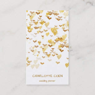 Golden Hearts Confetti White Delicate Glam Business Card
