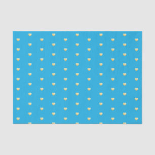 Golden Hearts Faux Foil Pattern on Sky Blue Tissue Paper