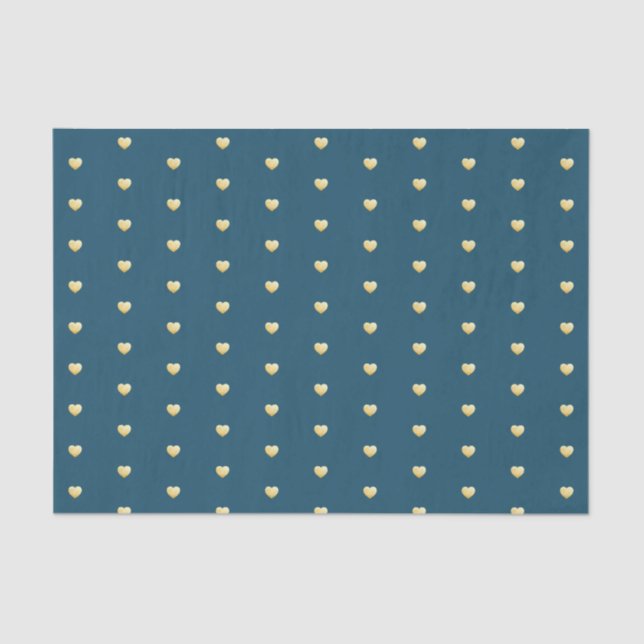 Golden Hearts Faux Foil Pattern on Teal Tissue Paper (Front)