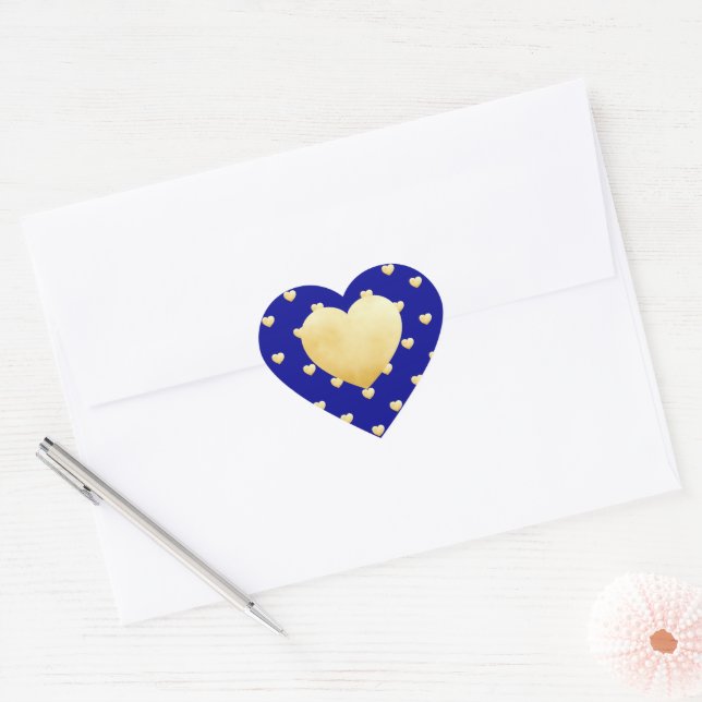 Golden Hearts Pattern on Royal Blue Heart Sticker (Envelope)