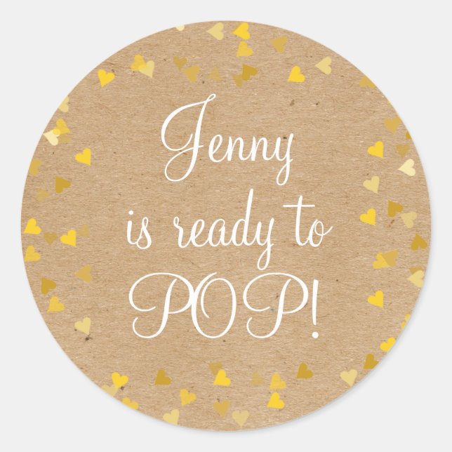 Golden Hearts She's Ready to Pop Baby Shower Favou Classic Round Sticker (Front)