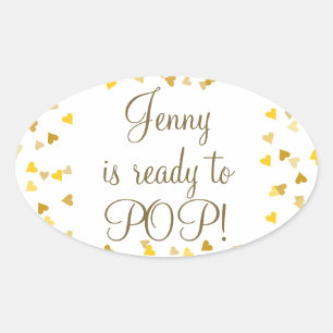 Golden Hearts She's Ready to Pop Baby Shower Favou Oval Sticker