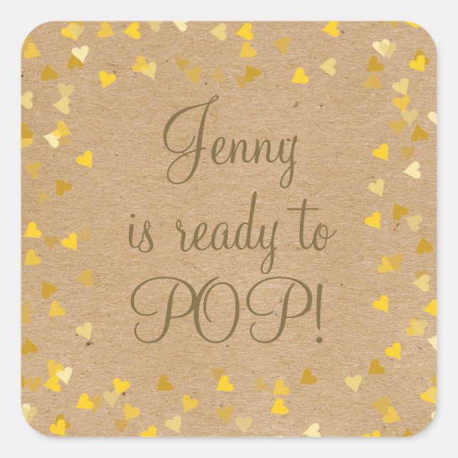 Golden Hearts She's Ready to Pop Baby Shower Favou Square Sticker (Front)