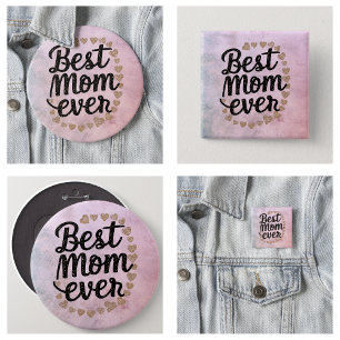 Golden Hearts Trendy Script Best Mum Ever Modern 6 Cm Round Badge