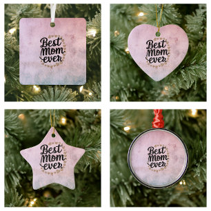 Golden Hearts Trendy Script Best Mum Ever Modern Ceramic Ornament