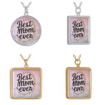 Golden Hearts Trendy Script Best Mum Ever Modern Silver Plated Necklace<br><div class="desc">Adorn her neckline with elegance and sentimentality with our modern necklaces,  featuring the words best mum ever in trendy script font and accented with golden hearts. A timeless and stylish gift for Mother's Day.</div>
