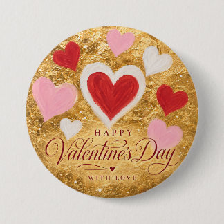 Golden Hearts Valentine Sparkle 7.5 Cm Round Badge