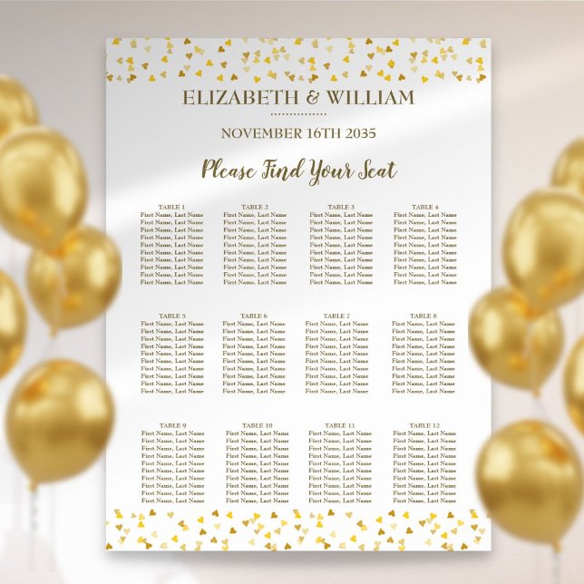 Golden Hearts Wedding Seating Chart (Golden Hearts Wedding Seating Chart)