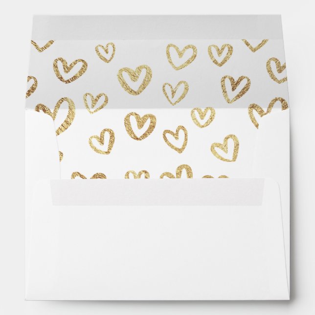 Golden Hearts White Custom Return Address Envelope (Back (Bottom))