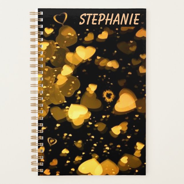 "Golden Heavenly Hearts and Love" Personalised Planner (Front)