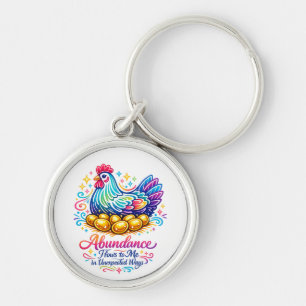 Golden Hen 8 Gold Eggs Abundance Round Keychain