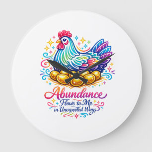 Golden Hen 8 Gold Eggs Abundance Wall Clock