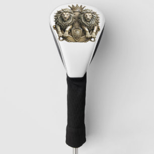 Golden Heraldic Crest with Twin Lions 3D style Golf Head Cover