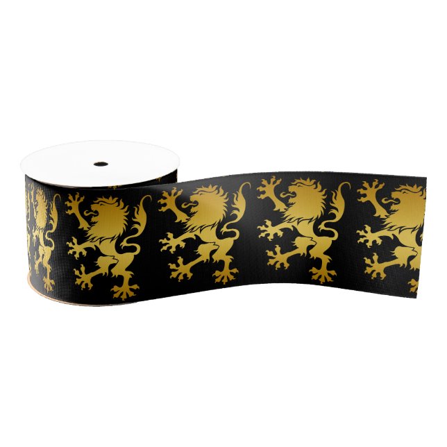 Golden Heraldic Lion Ribbon Grosgrain Ribbon (Spool)