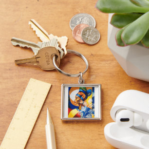 Golden Heritage African Woman Art Round Keychain