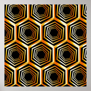 Golden hexagonal optical illusion poster