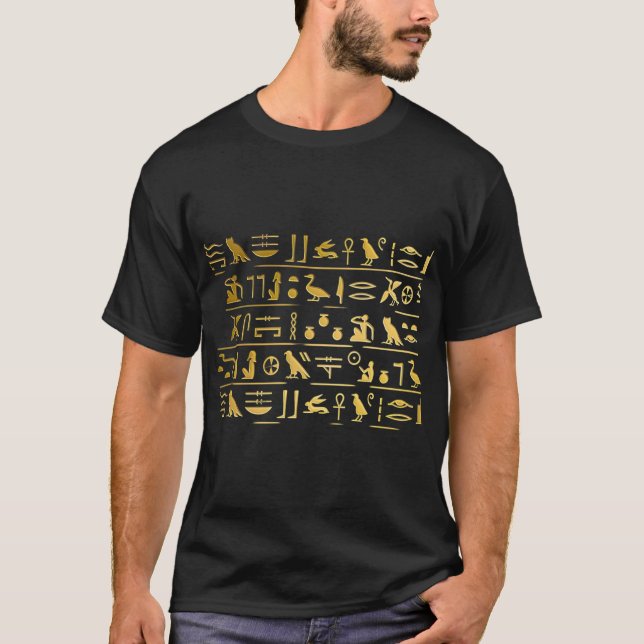 Golden Hieroglyphs -Ancient Egyptian Sacred Script T-Shirt (Front)