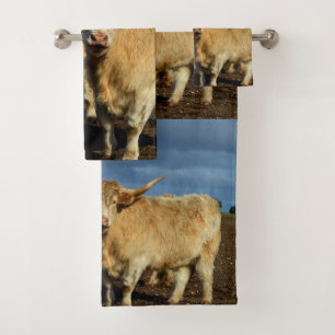 Golden Highlands: The Grace of Fawn-Coloured Cows Bath Towel Set