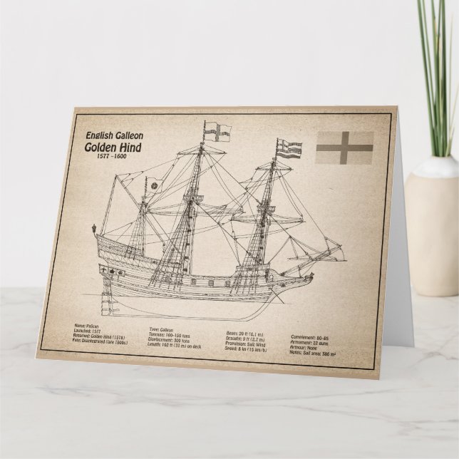 Golden Hind - Ship Blueprint Plans SD Thank You Card (Front)