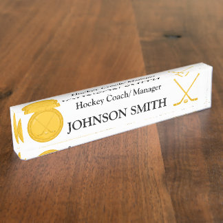 Golden Hockey Sticks and Puck Customised Nameplate