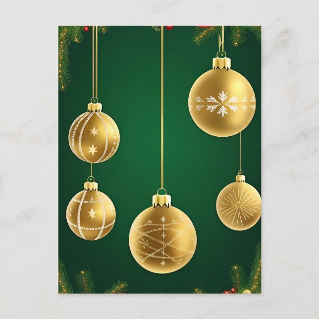 🎄 Golden Holiday Baubles Glow ✨ Festive Christmas Postcard (Front)