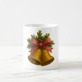 Golden Holiday Bells with Pink Ribbon Mug
