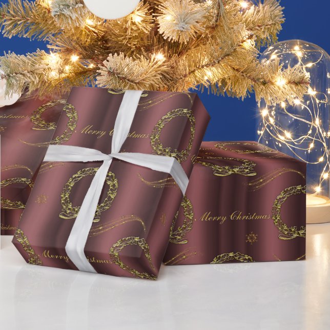 Golden Holiday Elegance on Bronze Christmas Wrapping Paper (Holidays)