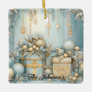 Golden Holiday Gifts Ceramic Ornament