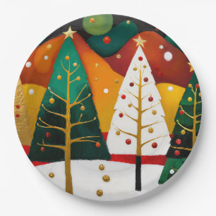 Golden Holiday Grove Paper Plate