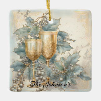 Golden Holiday Toast Ceramic Ornament