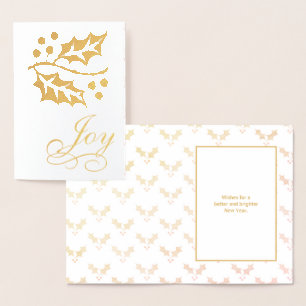 Golden Holly and Joy Christmas Holiday Foil Card