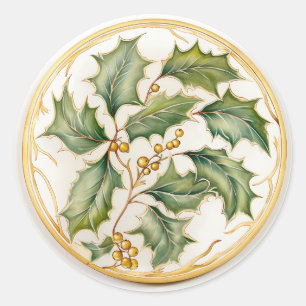 Golden Holly Berries with Filigree Classic Round Sticker
