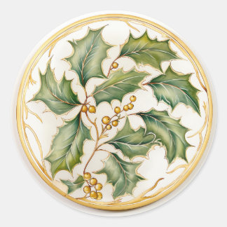 Golden Holly Berries with Filigree Classic Round Sticker