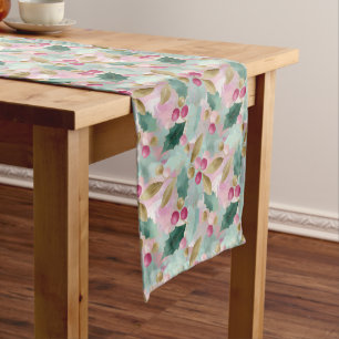Golden Holly & Berry Botanical Christmas Pattern Medium Table Runner
