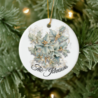 Golden Holly Leaves - Custom Ceramic Ornament
