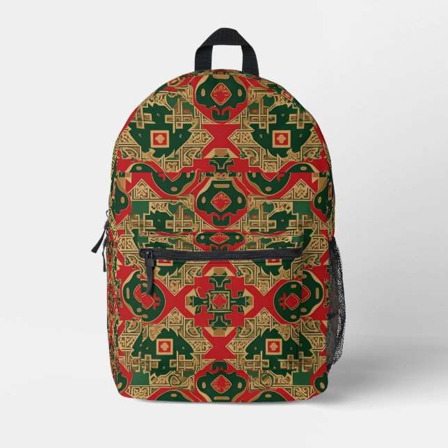 "Golden Holly Tapestry" Printed Backpack (Front)