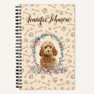 Golden Honey Cockapoo Dog Paw Print & Floral Cute Notebook