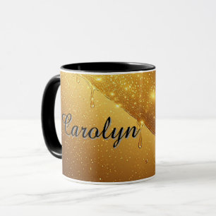Golden Honey Dripping Close-Up With Sparkling Liqu Mug