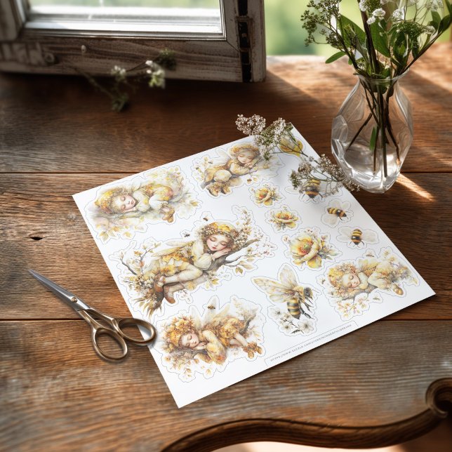 Golden Honey Fairy World - 2a The sleeping fairies (Sticker with sleeping fairies on the table ready to be used)