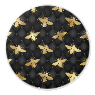 Golden honeybee on black background by pull/knob ceramic knob
