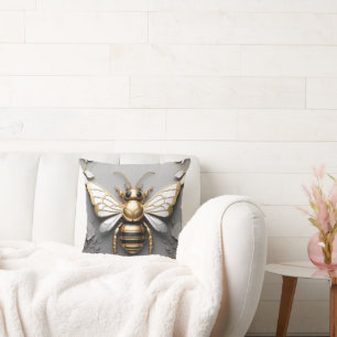 Golden Honeybee on Floral Canvas Cushion