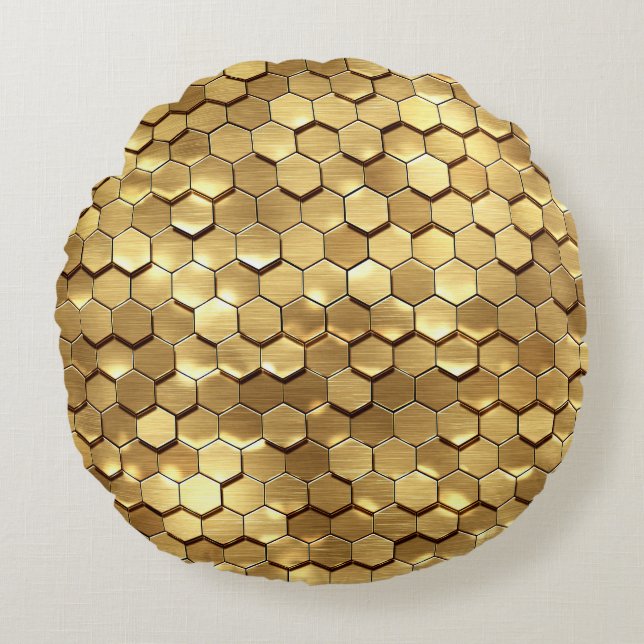 Golden Honeycomb 3D Render Texture Round Cushion (Front)