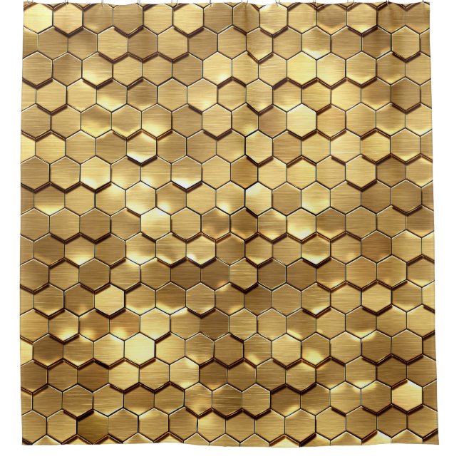 Golden Honeycomb 3D Render Texture Shower Curtain (Front)